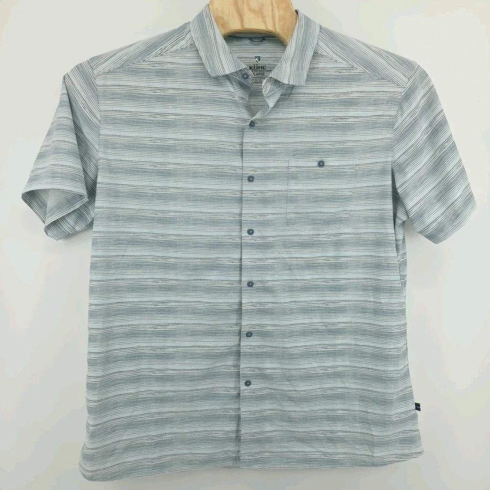 Kuhl Persuadr Shirt Mens XL Short Sleeve Pocket Blue Stripes Lightweight